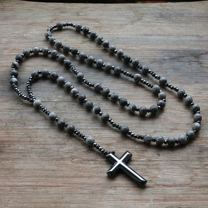 AstraVea Herre Rosary Halskæde Med Tigerøje Perler Og Lapis Lazuli