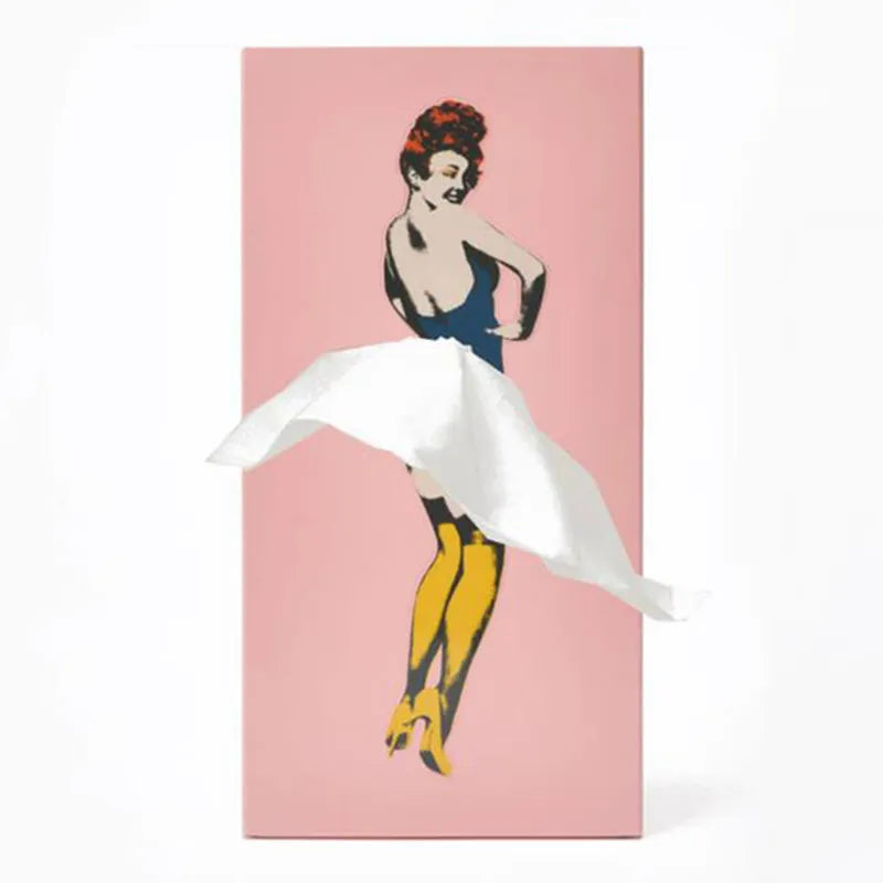 Kevara Mindeske Tissueskasse med Vintage Pin-Up Kjole Designs i Træfinish
