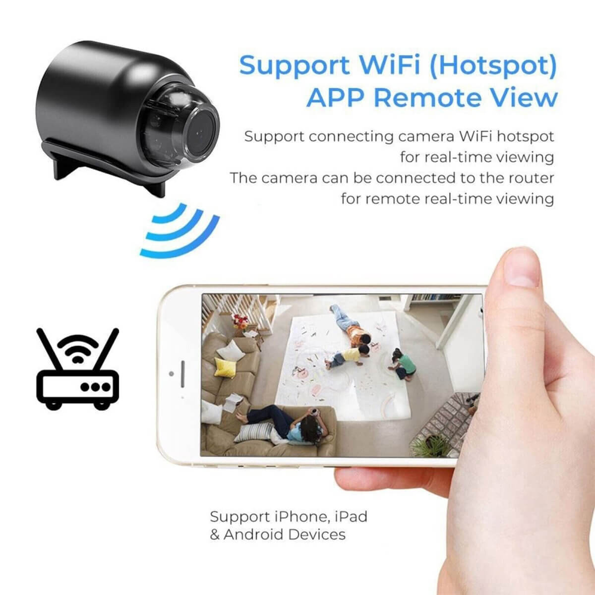 NovaGuard 1080P Mini Kamera Med WiFi Vandtæt 160-Graders Nattesyn