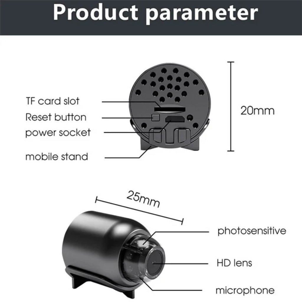 NovaGuard 1080P Mini Kamera Med WiFi Vandtæt 160-Graders Nattesyn
