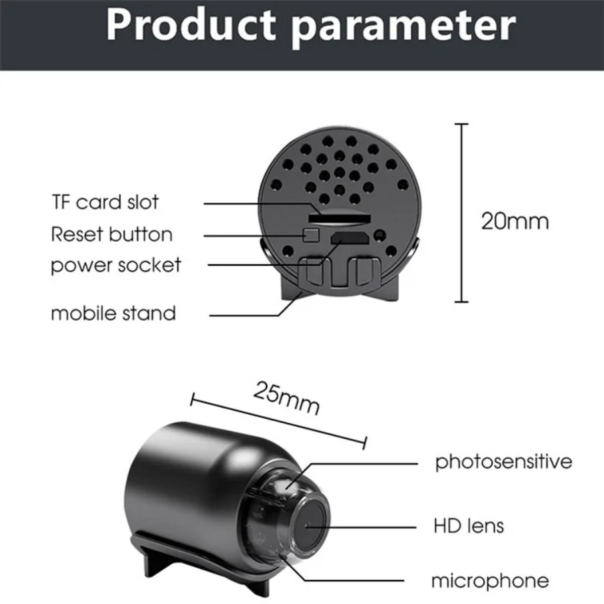 NovaGuard 1080P Mini Kamera Med WiFi Vandtæt 160-Graders Nattesyn