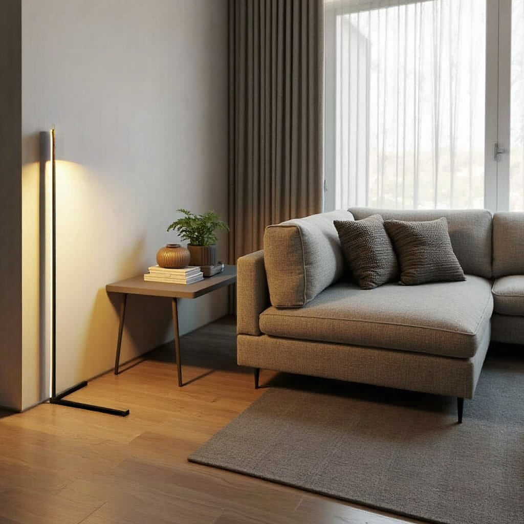Minimalistisk LED Gulvlampe med Dæmpbare Lystilstande og Moderne Lineært Design