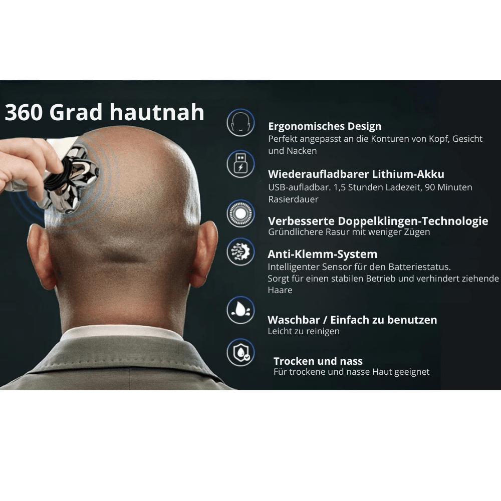 7D elektrisk barbermaskine med IP68 vandbeskyttelse og USB-opladning