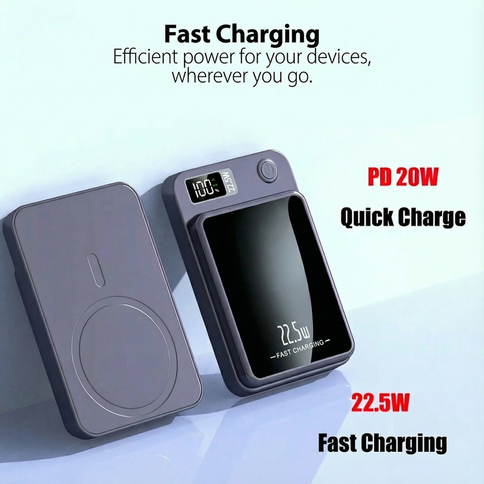 Trådløs Powerbank – 30000 mAh, 22.5W Hurtigopladning & Magnetisk Design