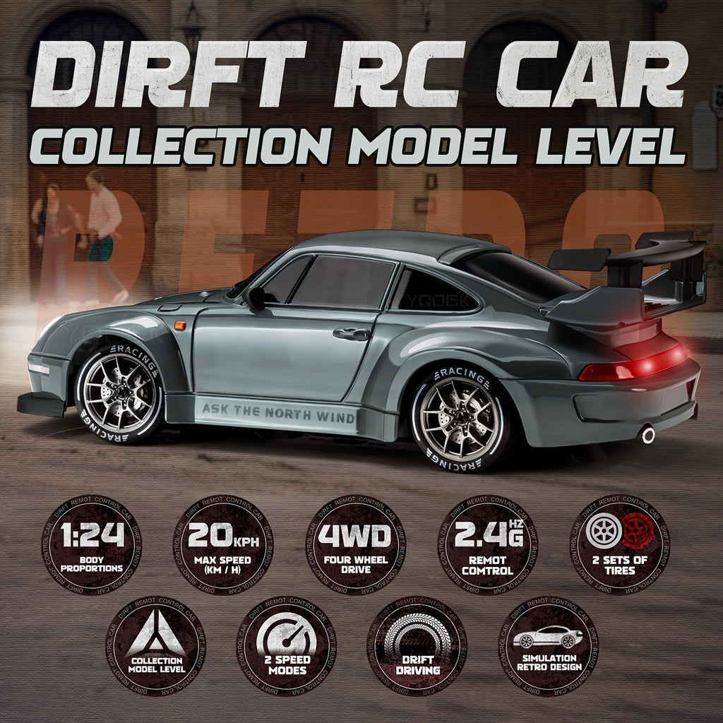 Ultimate 1:24 RC Driftbil med LED-hjul – Genopladeligt 4WD racing legetøj