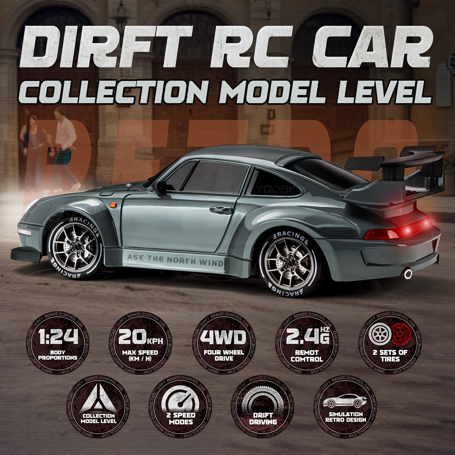 Ultimate 1:24 RC Driftbil med LED-hjul – Genopladeligt 4WD racing legetøj