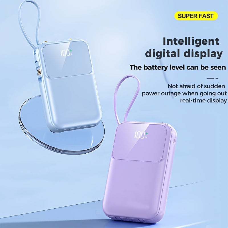 Ultimate Portable Power Bank 10000mAh - Hurtigopladning med indbyggede kabler