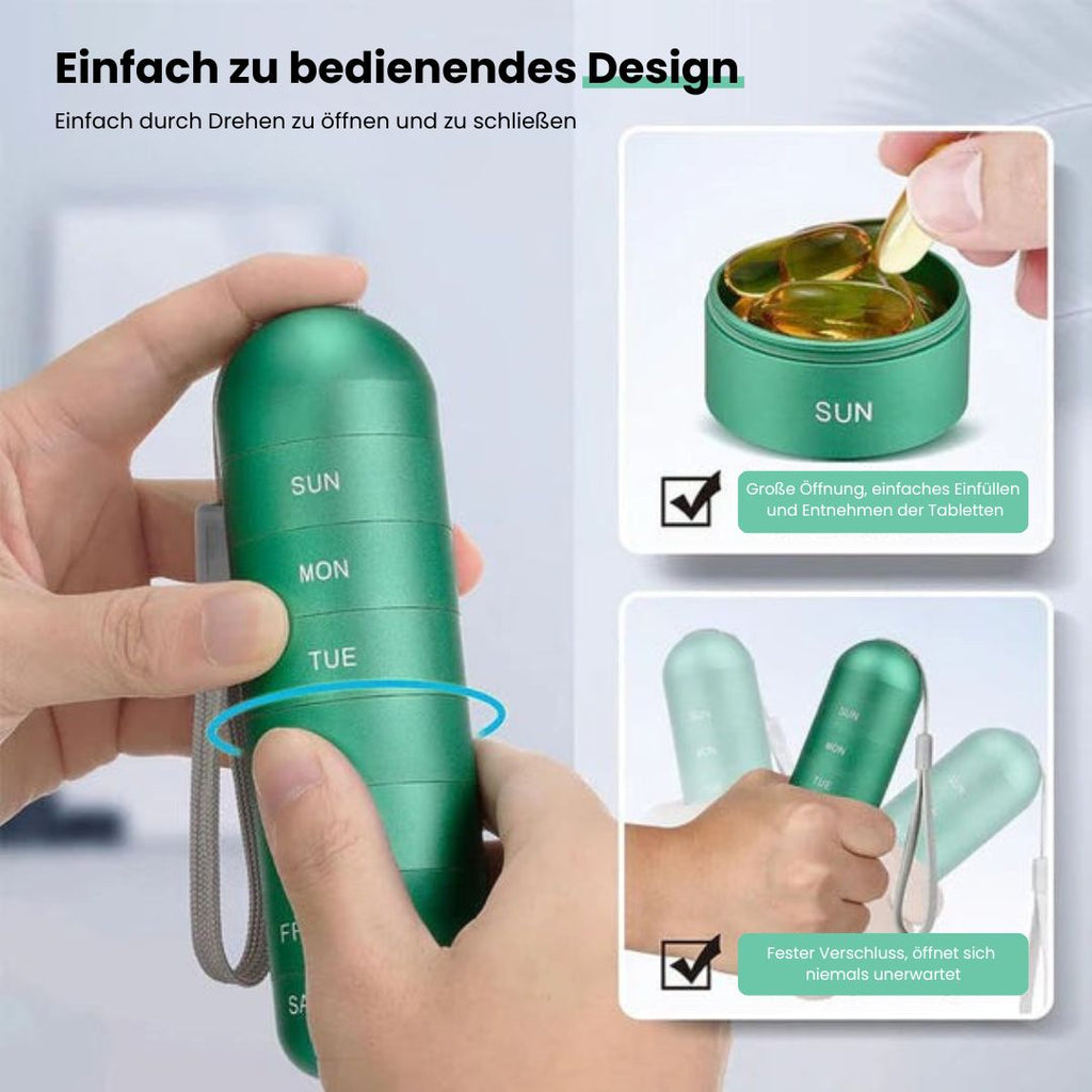 Aluminium opbevaringsboks med 7 rum | Rejseboks til tabletter & vitaminer | AluBox