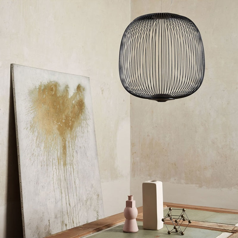 Jern Eger Mønster Hængende Pendel Lys, 35 Cm Bred, 135 Cm Drop