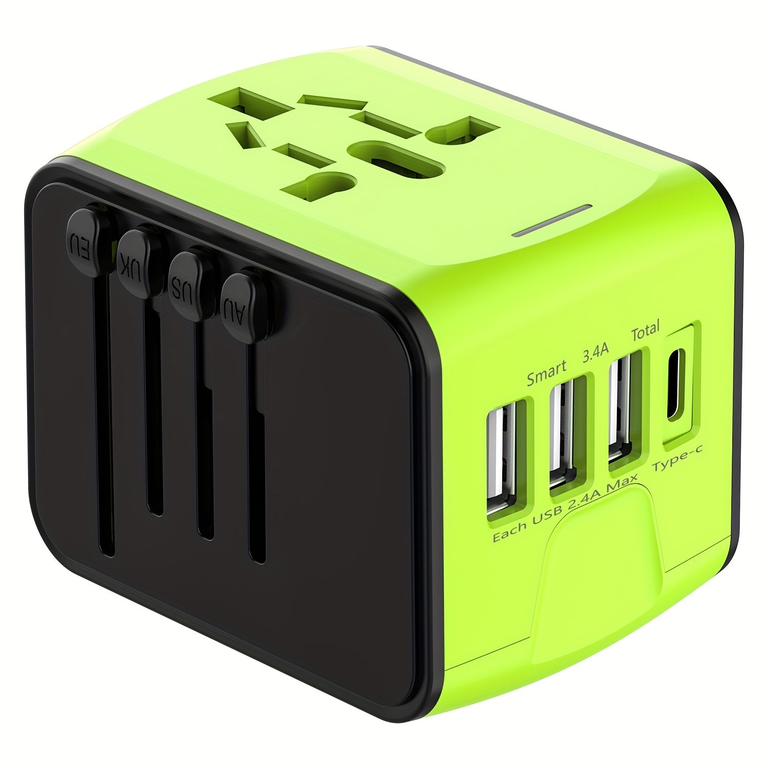 Rejseadapter med 4 USB-porte og Type-C – Global oplader med hurtig opladning og sikkerhedsfunktioner
