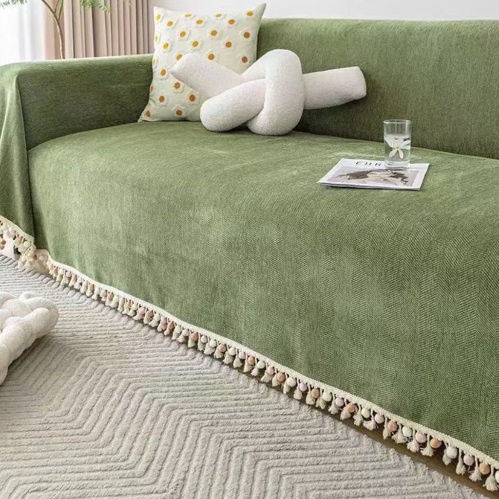 Kæledyrsvenlig Herringbone Frynse Sofa Cover med Boho Stil