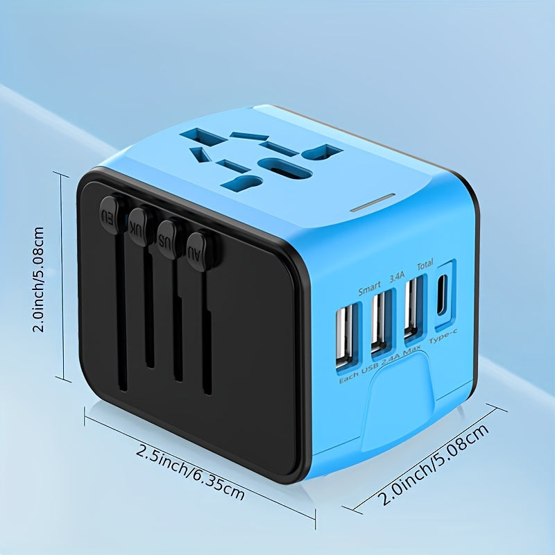 Rejseadapter med 4 USB-porte og Type-C – Global oplader med hurtig opladning og sikkerhedsfunktioner
