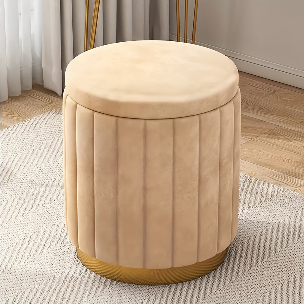 Nordisk Chic Opbevaringspuf – Stilfuld Rund Puf med Opbevaring og Spejlfinish