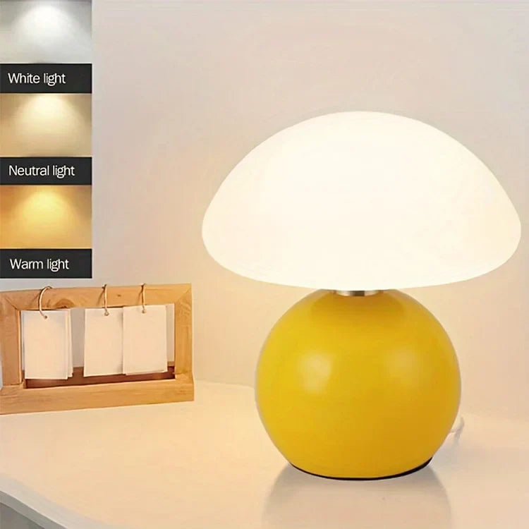 Fransk Cream Svampe Bordlampe med Justerbare LED-farver