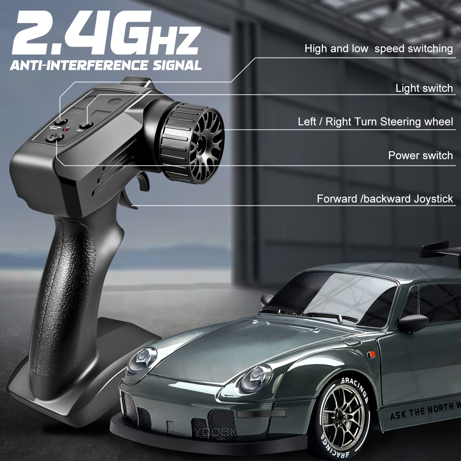 Ultimate 1:24 RC Driftbil med LED-hjul – Genopladeligt 4WD racing legetøj