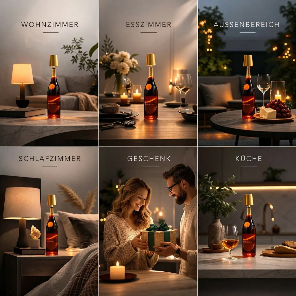 Flaske lys | Flaske som bordlampe | Genopladelig bordlampe | Flaskekapsel | LumiFlaske