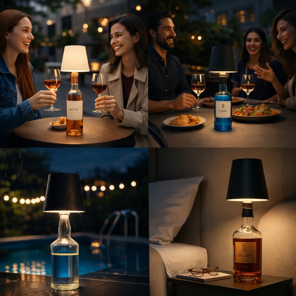 Flaske lys | Flaske som bordlampe | Genopladelig bordlampe | Flaskekapsel | LumiFlaske