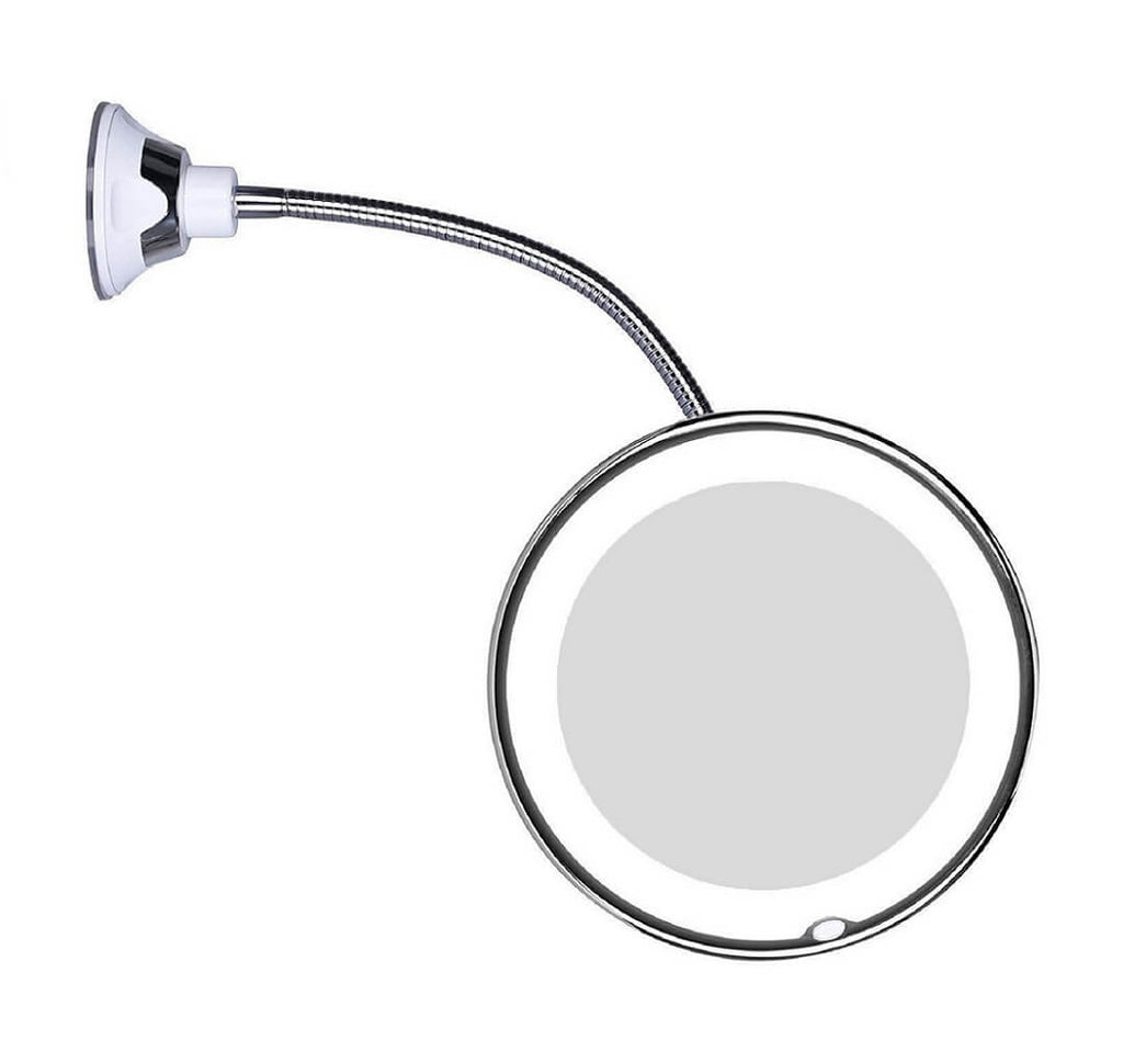 GlowView – Rundt LED-spejl med 10X zoom med fleksibel arm og sugekop