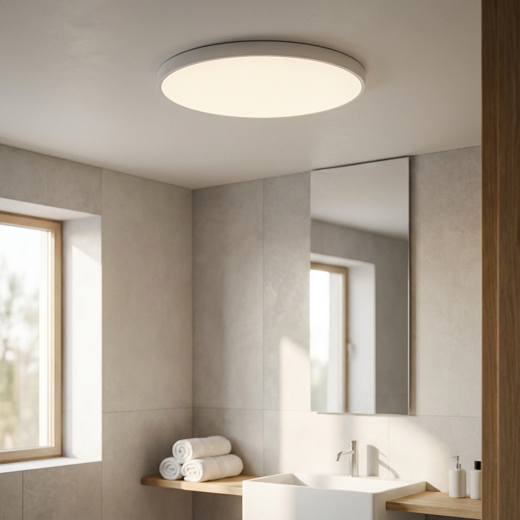Rund LED Loftlampe med Guldkant – Slank Design og Blødt Lys