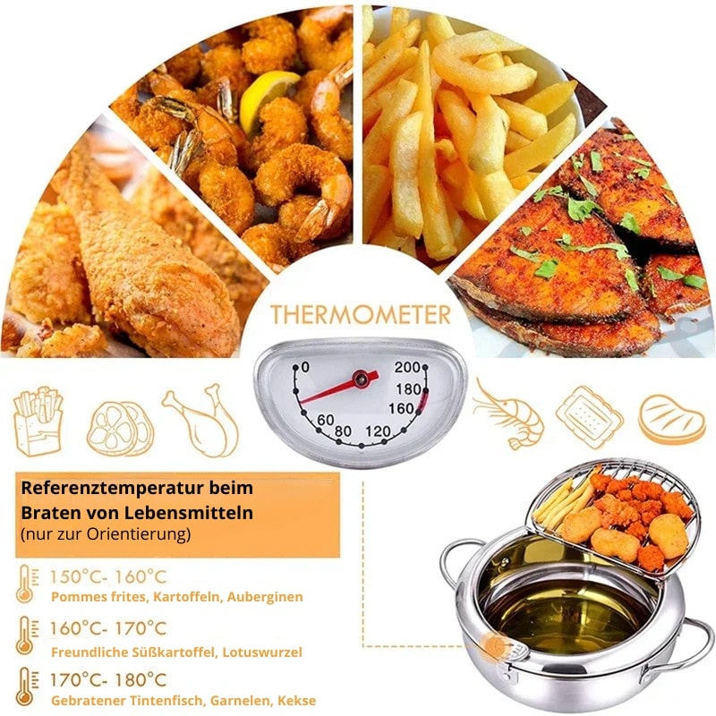 Frituregryde | Stålpande med termometer | FrittierMester