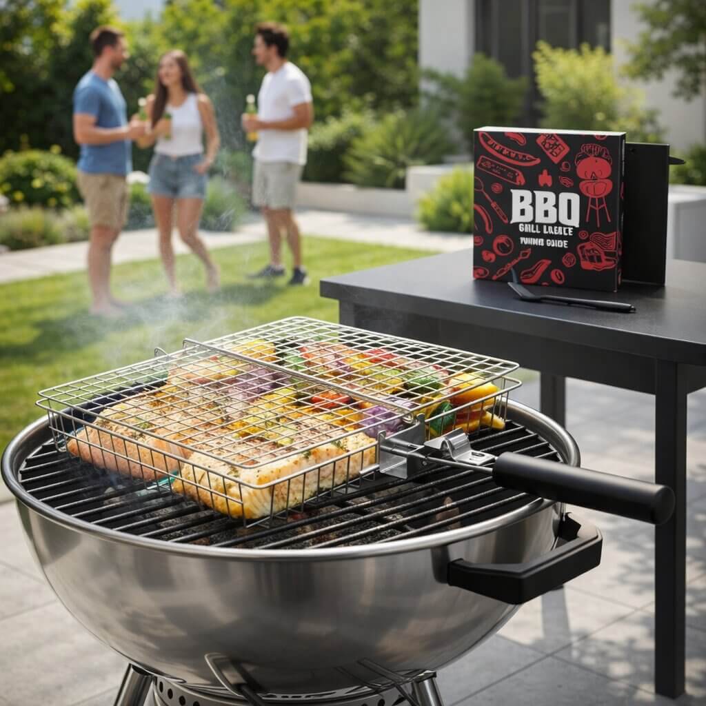 Grillkurv til kød, fisk & grøntsager | Grilltilbehør i rustfrit stål til BBQ | FlammenWerk