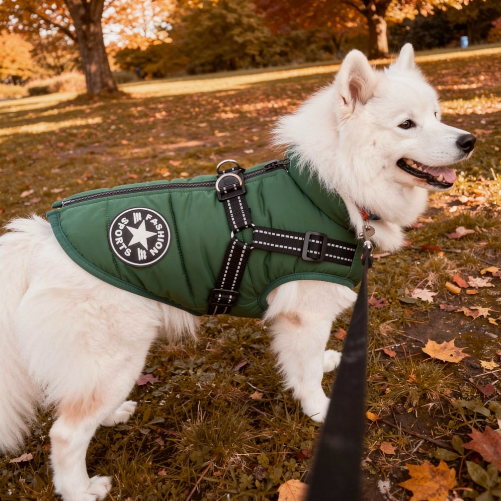 Hundemantel til vinter | Vinterjakke til hunde | Hundejakke med sele | PelsMantel
