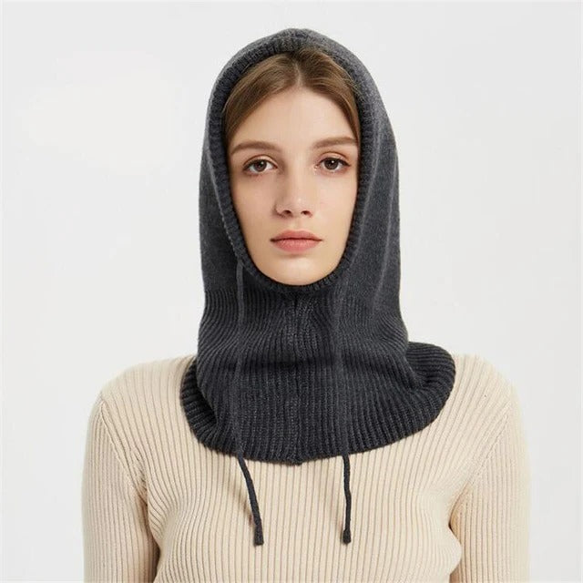 Cashmere Strikket Vinterhue med Hætte – Varm & Elegant