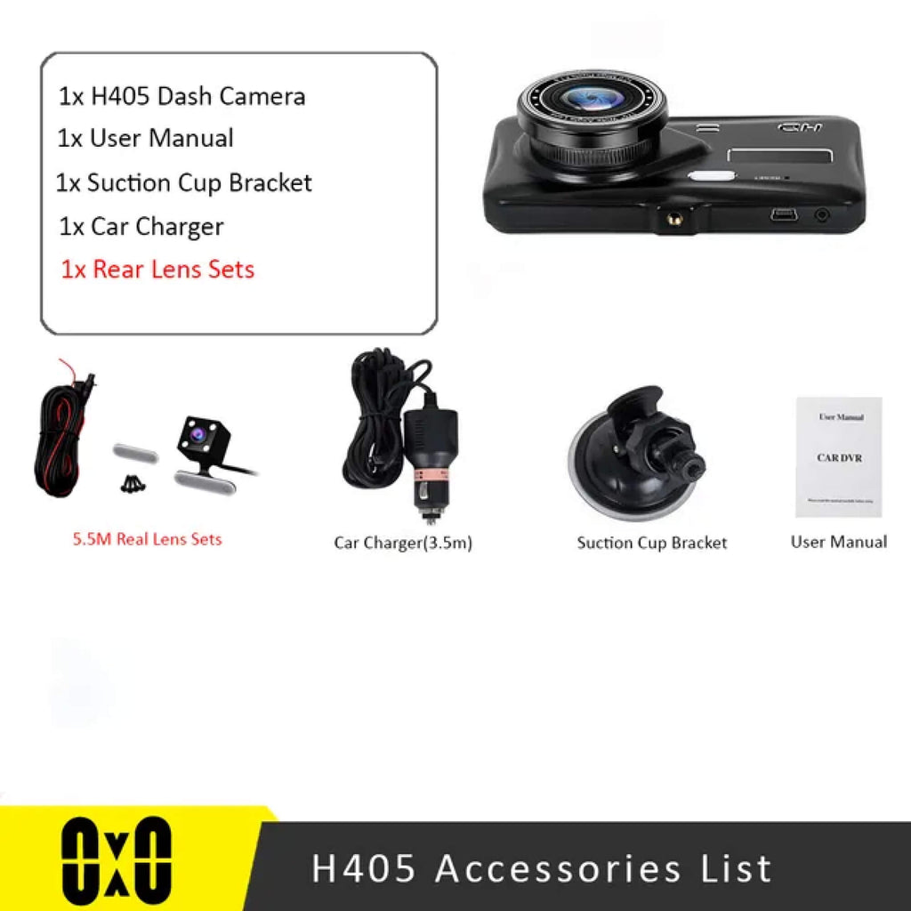 Trådløs Twin Dash Cam Med Front- eller Bagudsigtskamera, 1080p, 4-tommer LCD