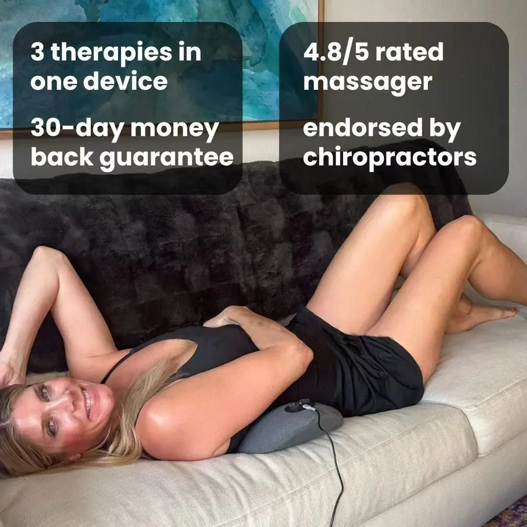 Rygsmerter Massagestol med Varme & Vibration, Rygstøtte til Lindring af Iskias, Lumbal Smerte & Holdningskorrektion – 3-i-1 Hjemmebehandling