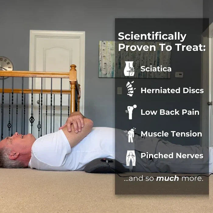 Rygsmerter Massagestol med Varme & Vibration, Rygstøtte til Lindring af Iskias, Lumbal Smerte & Holdningskorrektion – 3-i-1 Hjemmebehandling