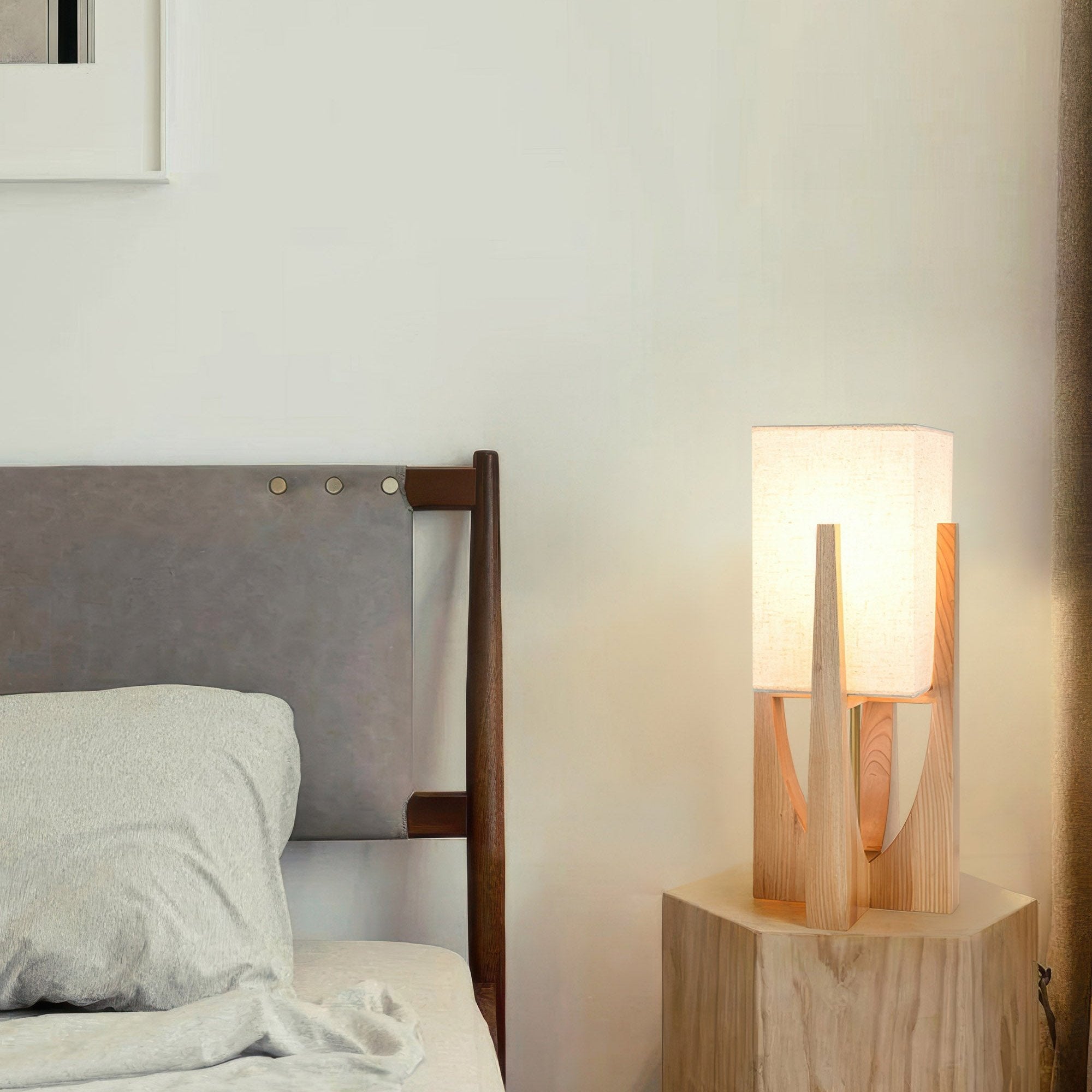 Elegant Japansk Stil Valnød Gulvlampe med LED Lys