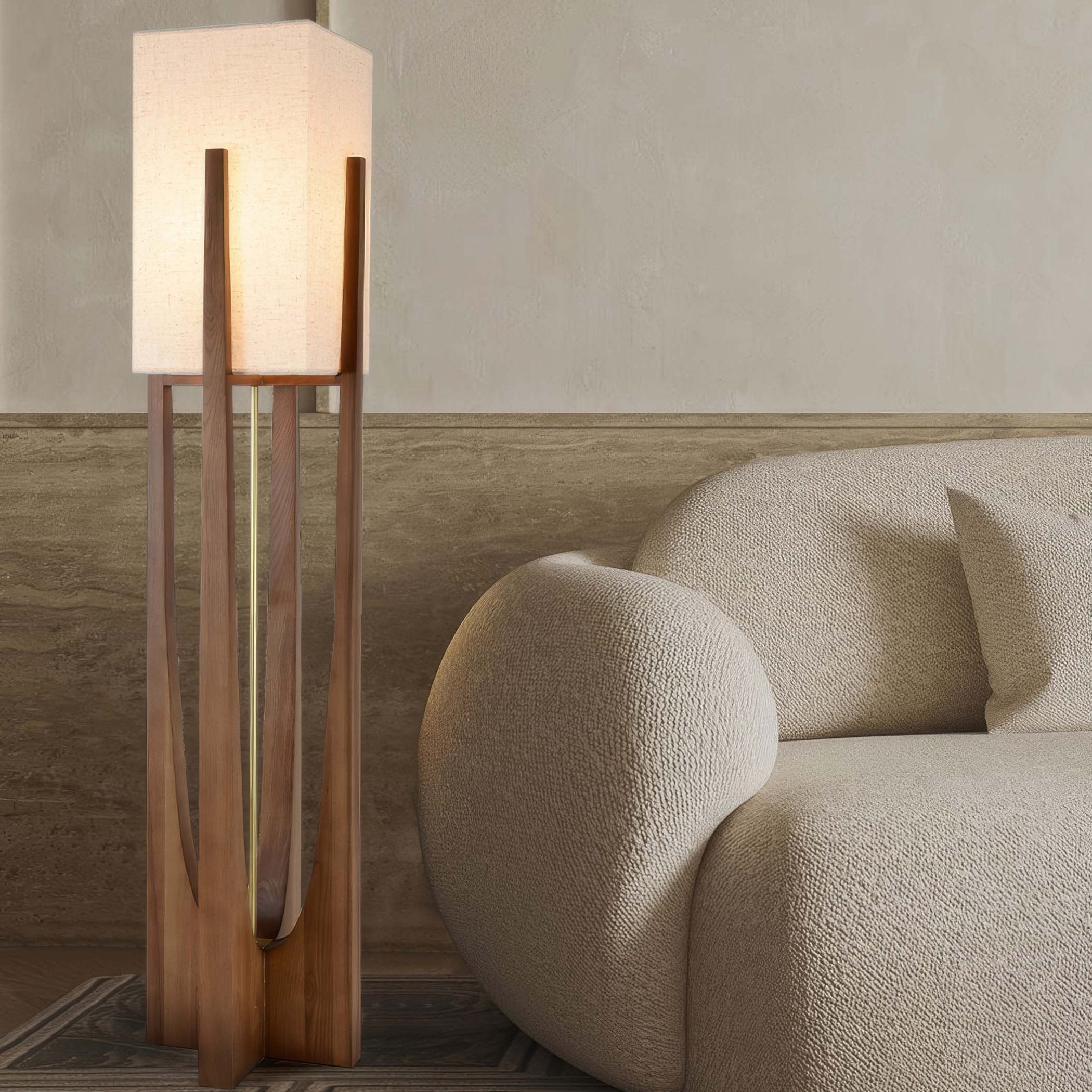 Elegant Japansk Stil Valnød Gulvlampe med LED Lys