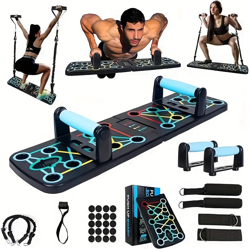 Krafttræningssæt til hjemmebrug med push-up håndtag | Push up Board med modstandsbånd | KraftBoard