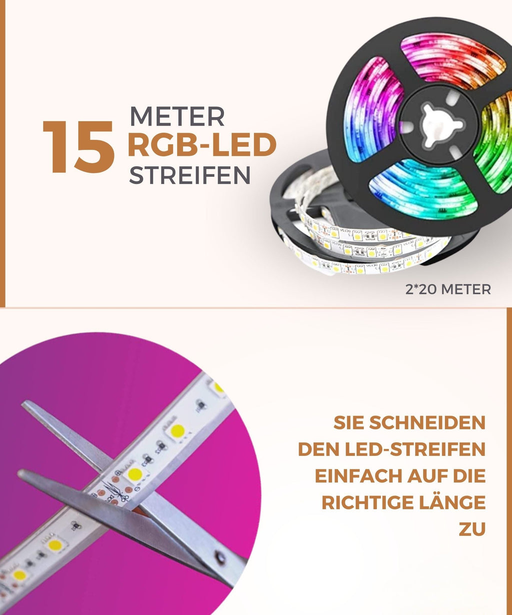 LED Strips 15 Meter | LED Strip med App & Fjernbetjening | LED Belysning | StreifLux