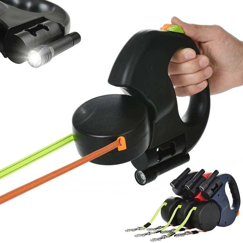 Hund Dobbeltline med Affaldsposerholder & LED Lys | LeinenMeister