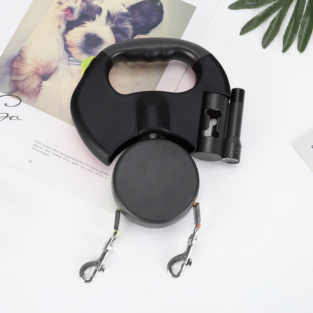 Hund Dobbeltline med Affaldsposerholder & LED Lys | LeinenMeister