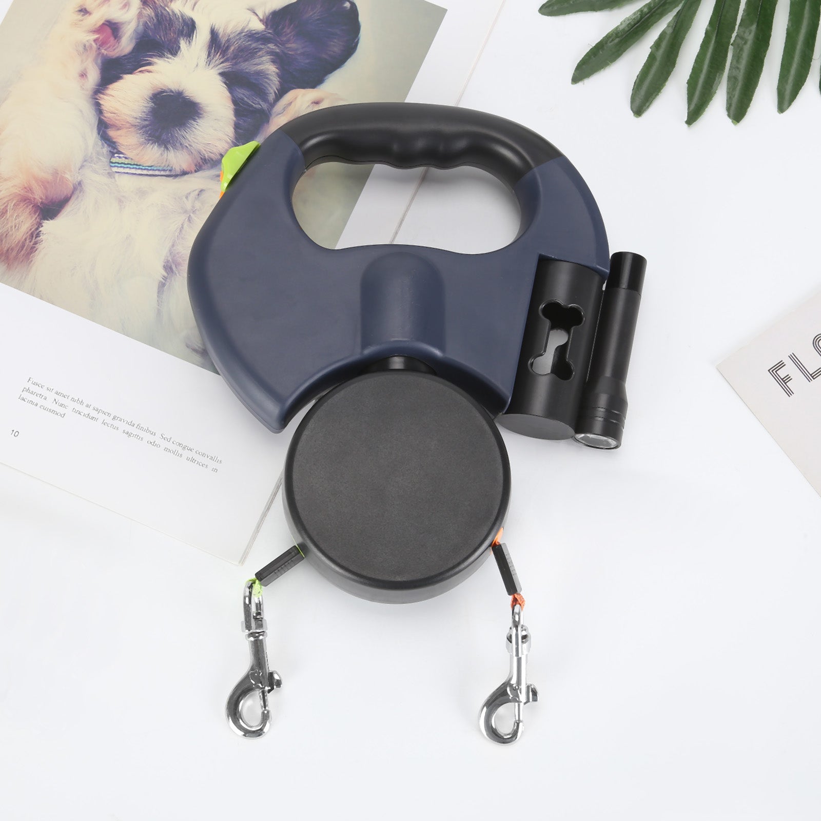 Hund Dobbeltline med Affaldsposerholder & LED Lys | LeinenMeister