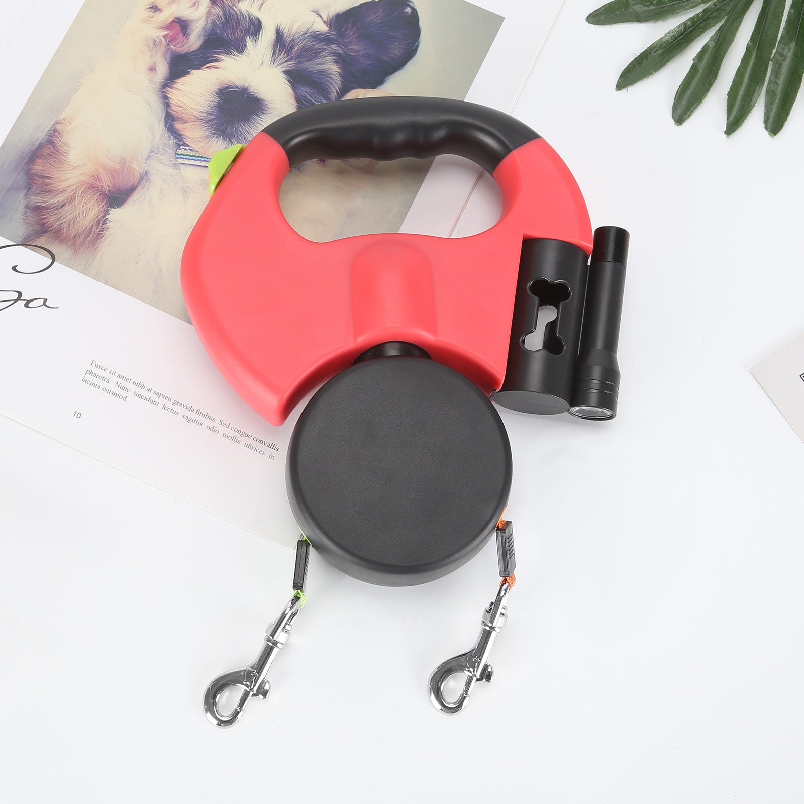 Hund Dobbeltline med Affaldsposerholder & LED Lys | LeinenMeister