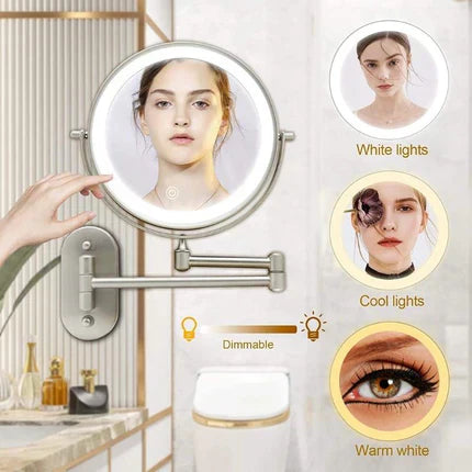 Luxeva Gold LED Forstørrelsesspejl Genopladeligt Til Badeværelset