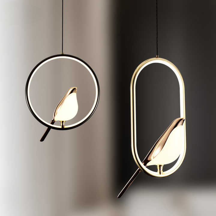 Moderne Pendelampe med Gyldent Fugl Design