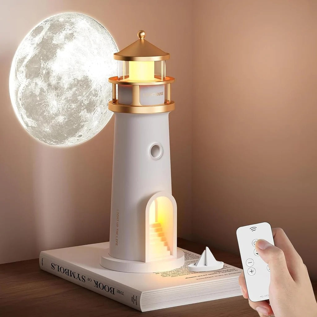 Måneskin Projektor Lampe | Fyrtårn Nattelys med Bluetooth Højttaler | Lunavara