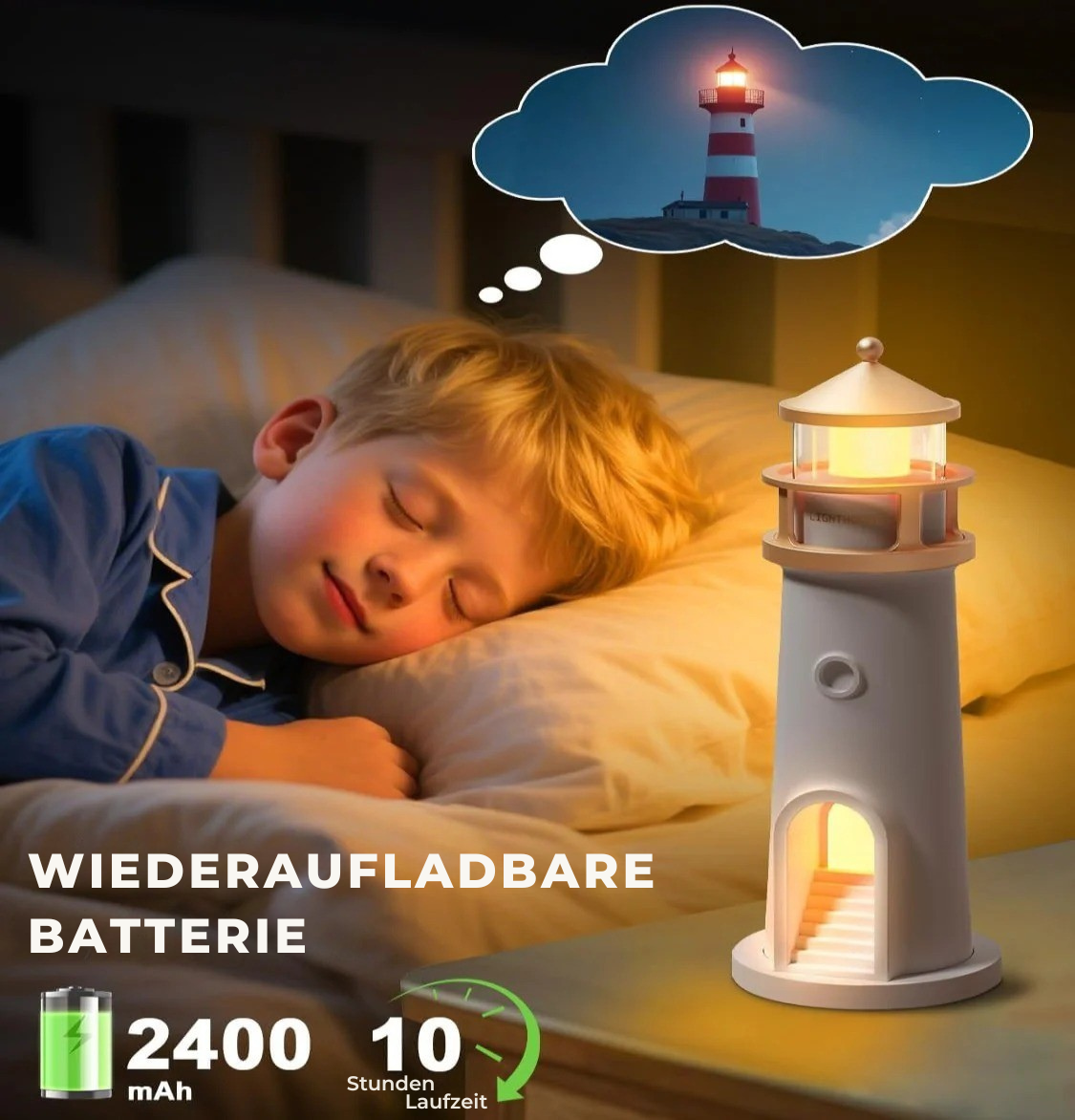 Måneskin Projektor Lampe | Fyrtårn Nattelys med Bluetooth Højttaler | Lunavara