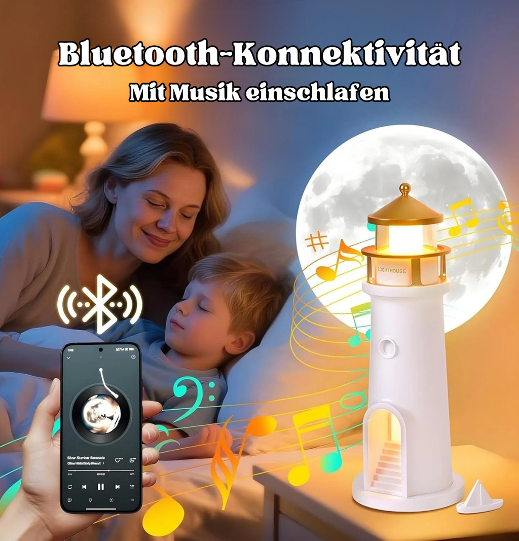 Måneskin Projektor Lampe | Fyrtårn Nattelys med Bluetooth Højttaler | Lunavara