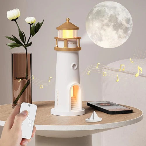 Måneskin Projektor Lampe | Fyrtårn Nattelys med Bluetooth Højttaler | Lunavara