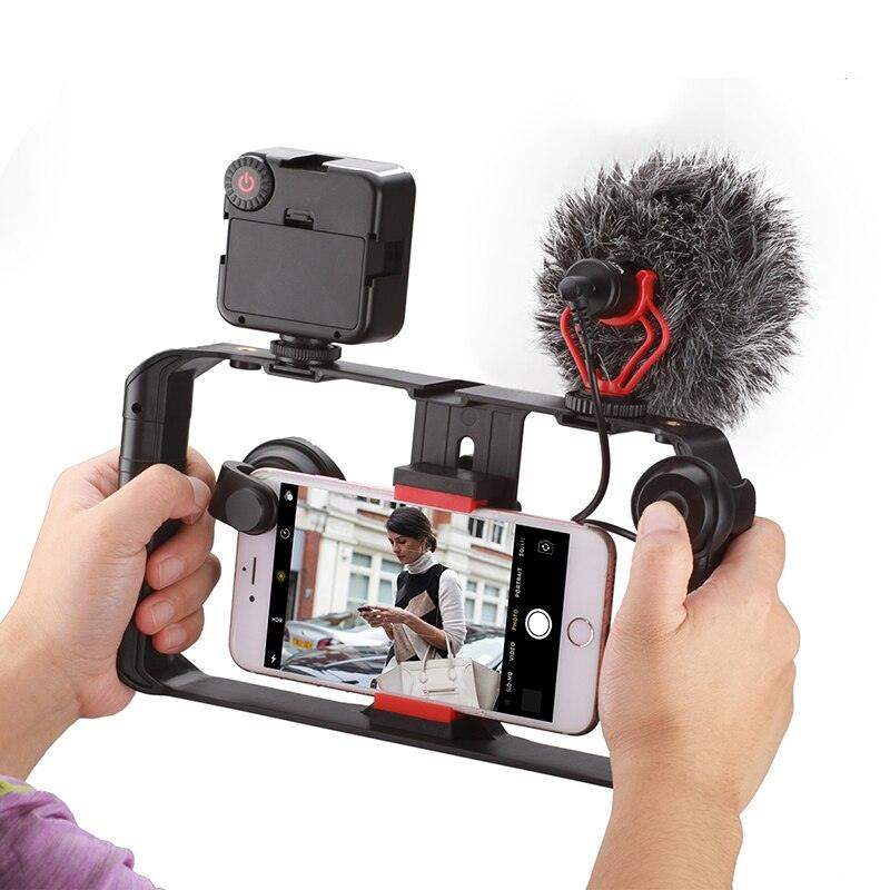 Telefon Video Rig Med Lys Til Filmmaking På Farten Og Stabil Optagelse
