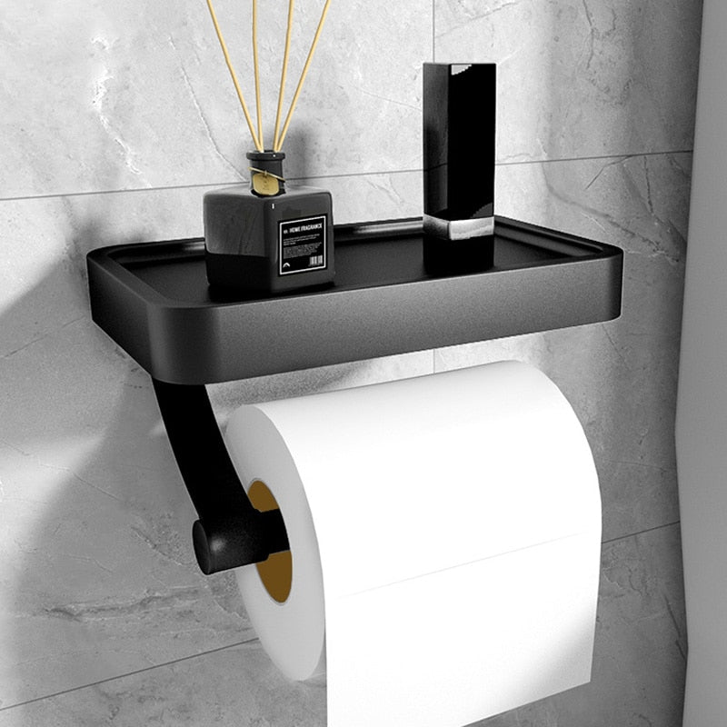 Toiletpapirholder med opbevaringshylde i rustfrit stål til badeværelset