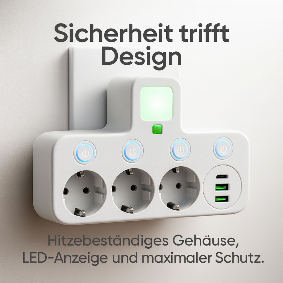 Stikdåse med 3 stik | Multi-stikdåse med USB & kontakt | PowerGrid