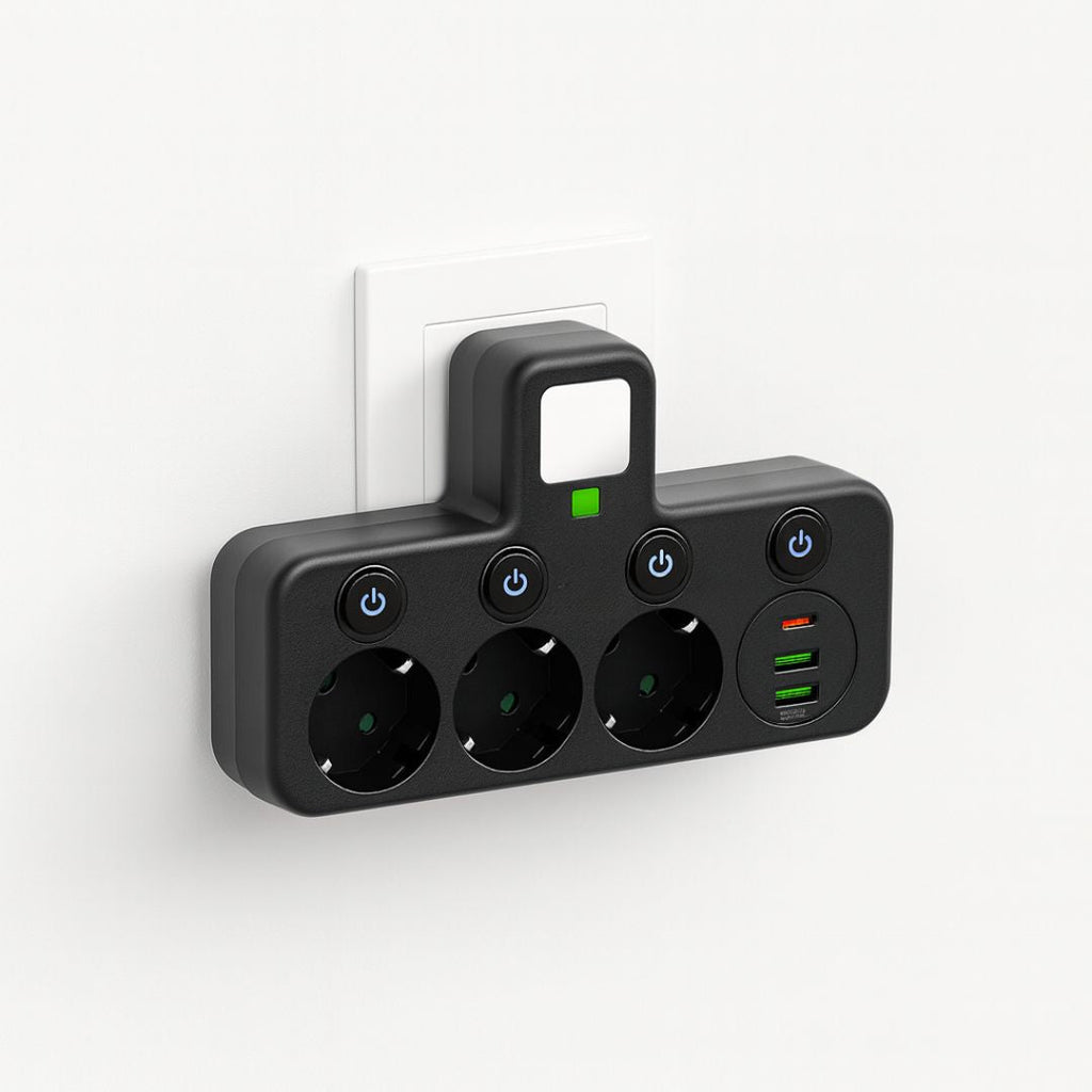Stikdåse med 3 stik | Multi-stikdåse med USB & kontakt | PowerGrid