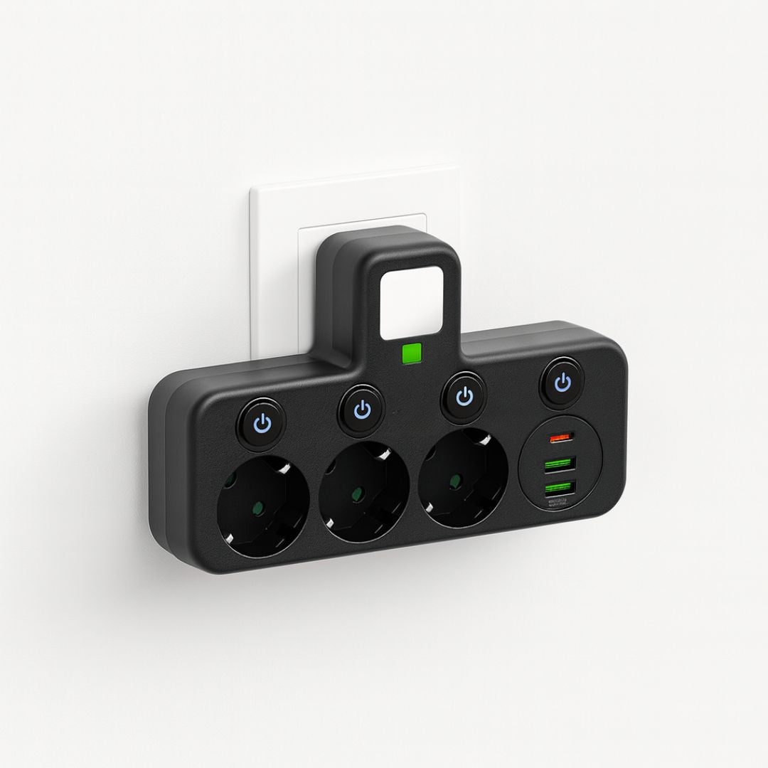 Stikdåse med 3 stik | Multi-stikdåse med USB & kontakt | PowerGrid
