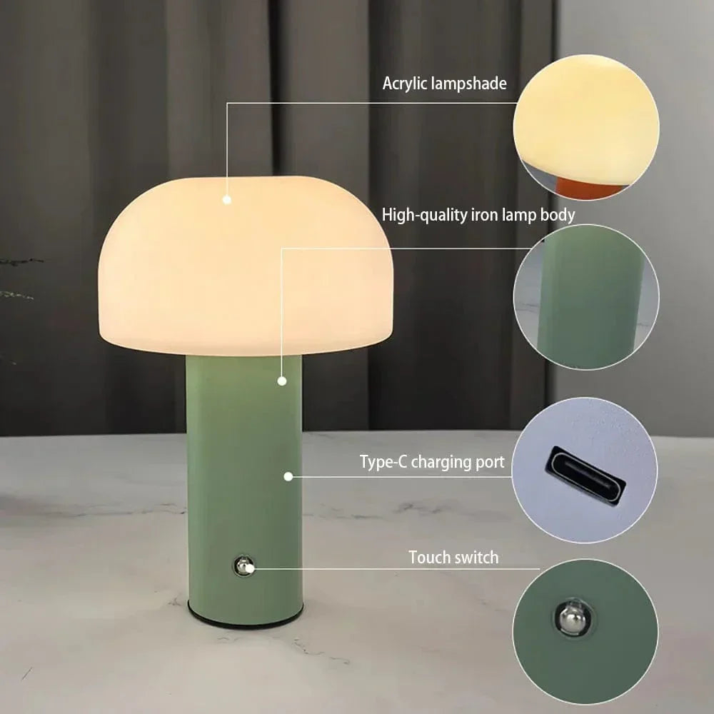 Genopladelig Svampe LED Bordlampe med Touch Kontrol